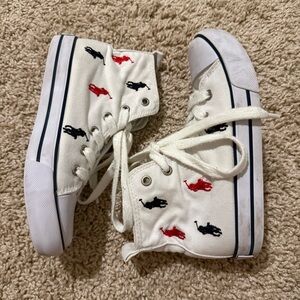 Boys Polo Ralph Lauren White Lace Up High Top Sneaker Red Blue Horse Size 13
